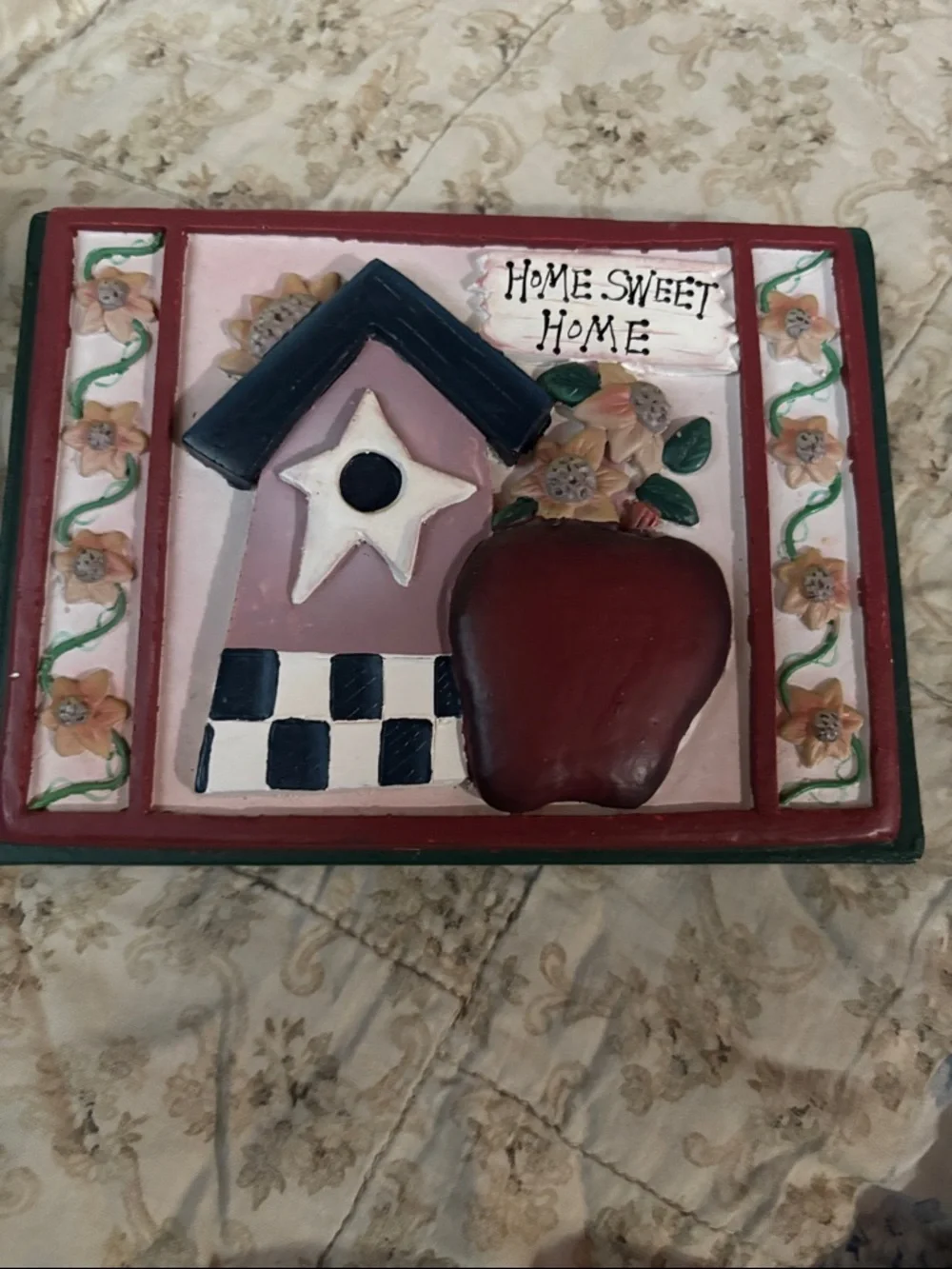 Decorative Metal Green and Red Home Sweet Home Kitchen Recipe Storage Box